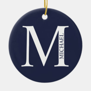 Navy Blue Personalised Monogram and Name Ceramic Tree Decoration