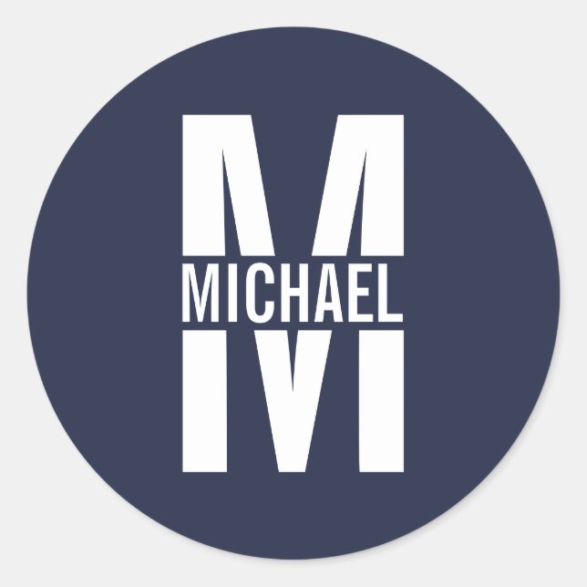 Navy Blue Personalised Monogram and Name Classic Round Sticker (Front)