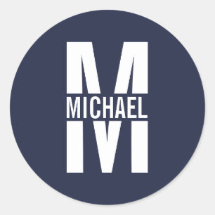 Navy Blue Personalised Monogram and Name Classic Round Sticker