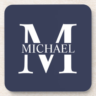 Navy Blue Personalised Monogram and Name Coaster