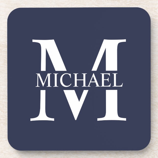 Navy Blue Personalised Monogram and Name Coaster (Front)