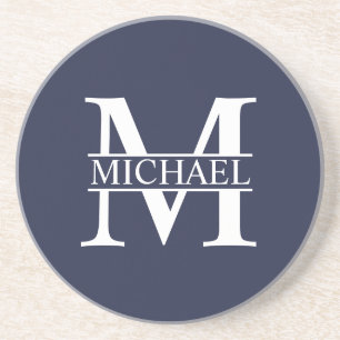 Navy Blue Personalised Monogram and Name Coaster