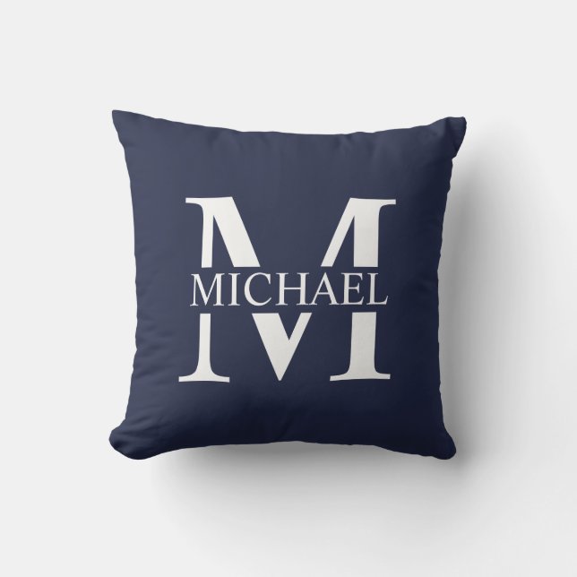 Navy Blue Personalised Monogram and Name Cushion (Front)