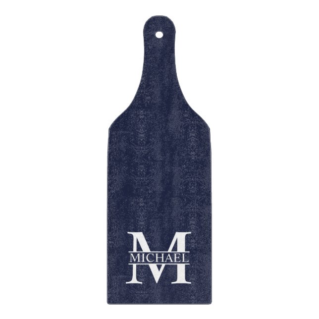 Navy Blue Personalised Monogram and Name Cutting Board (Front)
