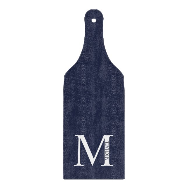 Navy Blue Personalised Monogram and Name Cutting Board (Front)