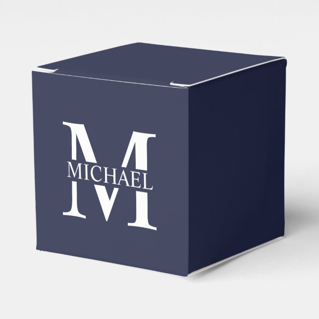 Navy Blue Personalised Monogram and Name Favour Box (Front Side)