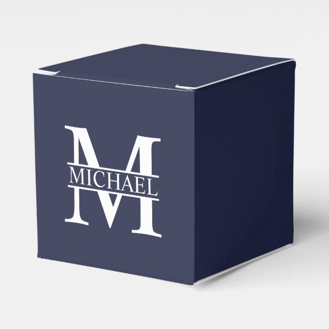 Navy Blue Personalised Monogram and Name Favour Box (Front Side)