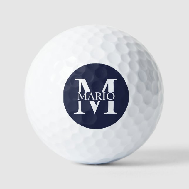 Navy Blue Personalised Monogram and Name Golf Balls (Front)