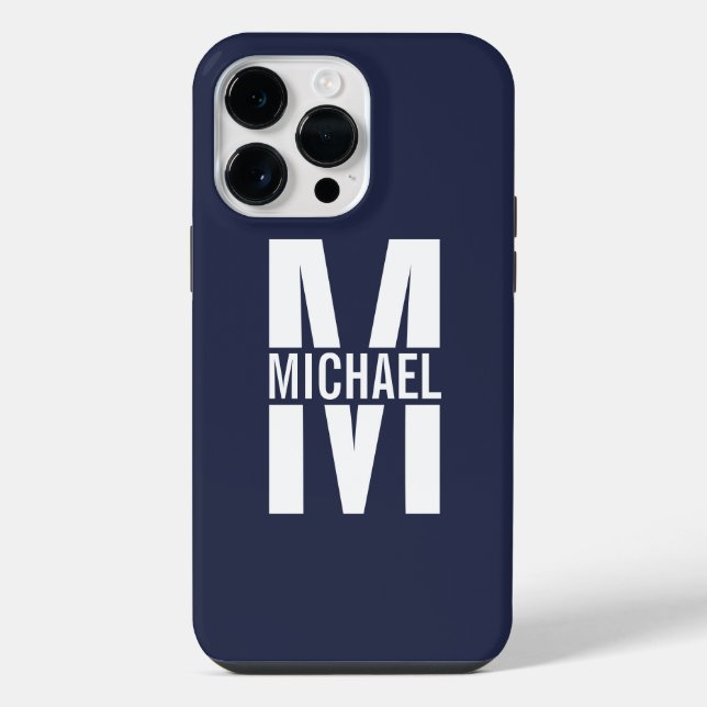 Navy Blue Personalised Monogram and Name iPhone Case (Back)
