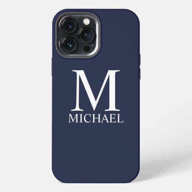 Navy Blue Personalised Monogram and Name  iPhone Case (Back)