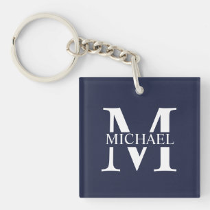 Navy Blue Personalised Monogram and Name Key Ring