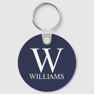 Navy Blue Personalised Monogram and Name Key Ring