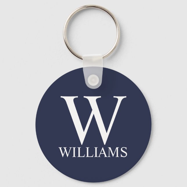 Navy Blue Personalised Monogram and Name Key Ring (Front)