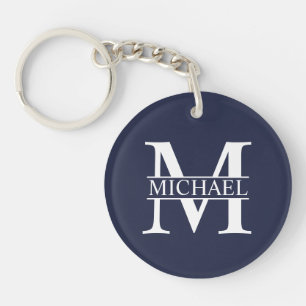 Navy Blue Personalised Monogram and Name Key Ring