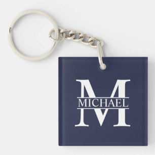 Navy Blue Personalised Monogram and Name Key Ring