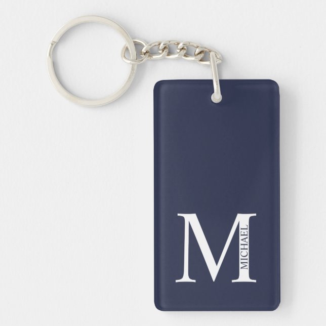 Navy Blue Personalised Monogram and Name  Key Ring (Front)
