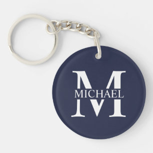 Navy Blue Personalised Monogram and Name Key Ring
