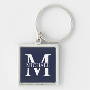 Navy Blue Personalised Monogram and Name Key Ring