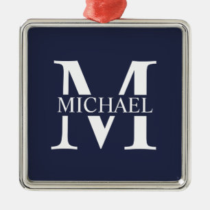 Navy Blue Personalised Monogram and Name Metal Tree Decoration