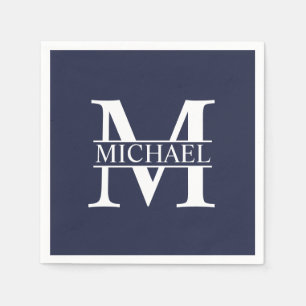 Navy Blue Personalised Monogram and Name Napkin