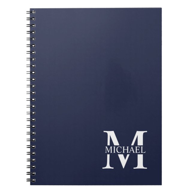 Navy Blue Personalised Monogram and Name Notebook (Front)