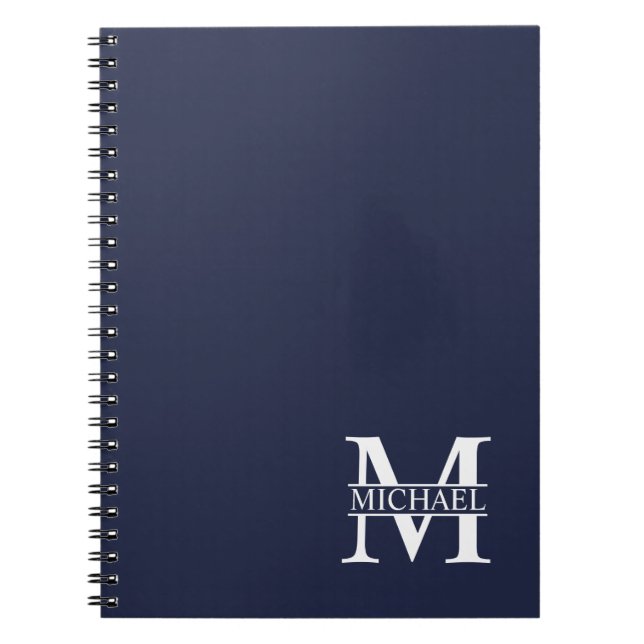 Navy Blue Personalised Monogram and Name Notebook (Front)