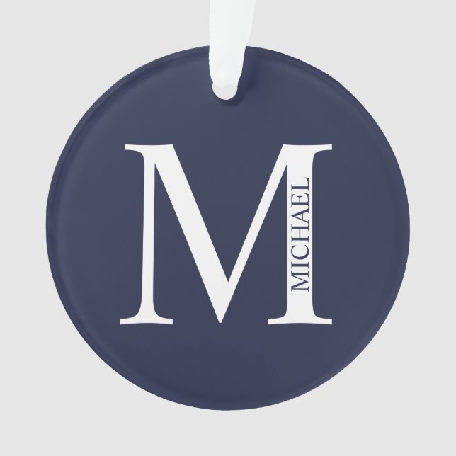 Navy Blue Personalised Monogram and Name Ornament (Front)