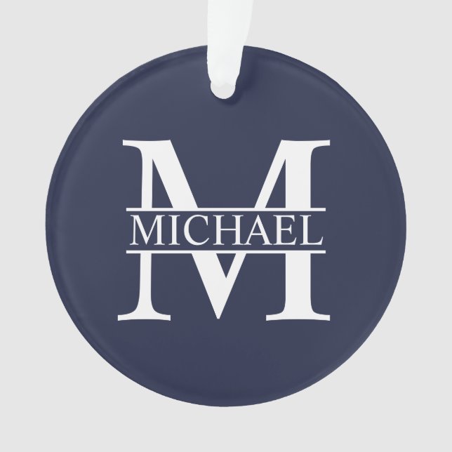 Navy Blue Personalised Monogram and Name Ornament (Front)
