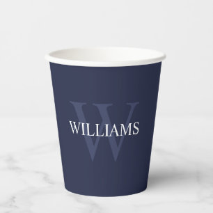 Navy Blue Personalised Monogram and Name Paper Cups