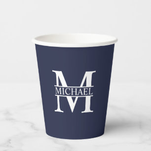 Navy Blue Personalised Monogram and Name Paper Cups