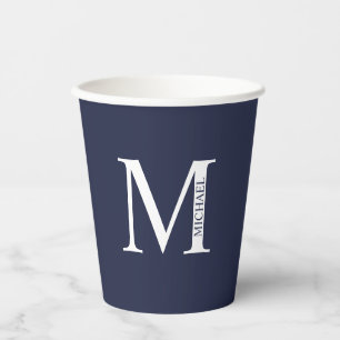 Navy Blue Personalised Monogram and Name Paper Cups