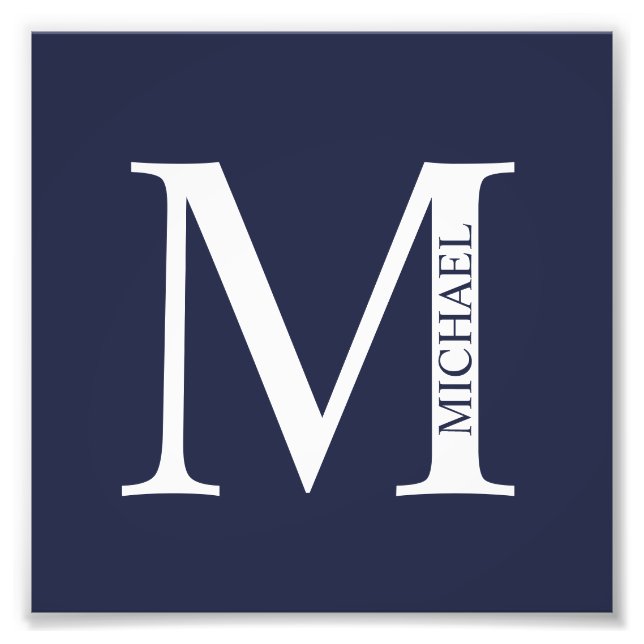 Navy Blue Personalised Monogram and Name Photo Print (Front)