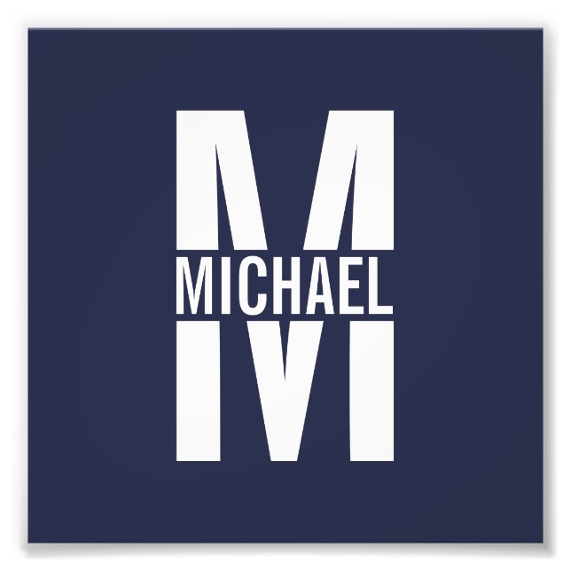 Navy Blue Personalised Monogram and Name Photo Print (Front)