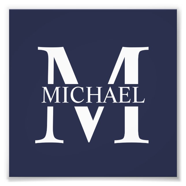 Navy Blue Personalised Monogram and Name Photo Print (Front)