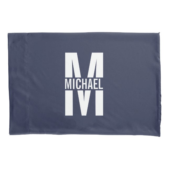 Navy Blue Personalised Monogram and Name Pillowcase (Front)