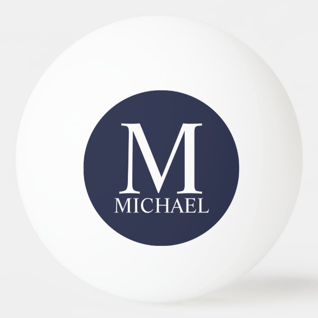 Navy Blue Personalised Monogram and Name Ping Pong Ball (Front)