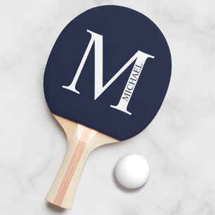 Navy Blue Personalised Monogram and Name Ping Pong Paddle