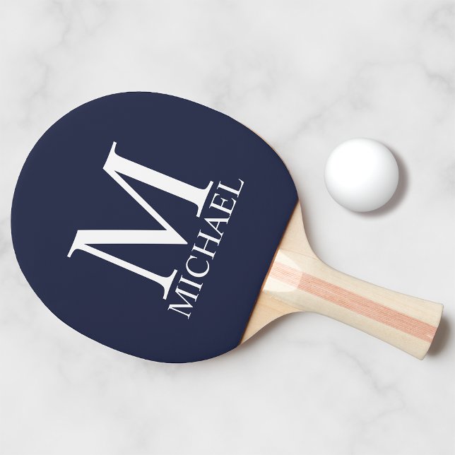 Navy Blue Personalised Monogram and Name Ping Pong Paddle (Creator Uploaded)