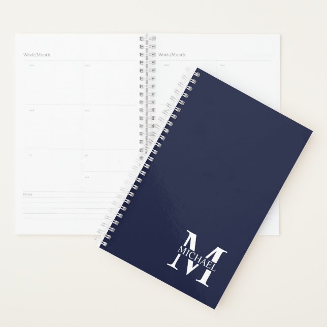 Navy Blue Personalised Monogram and Name Planner (Display)