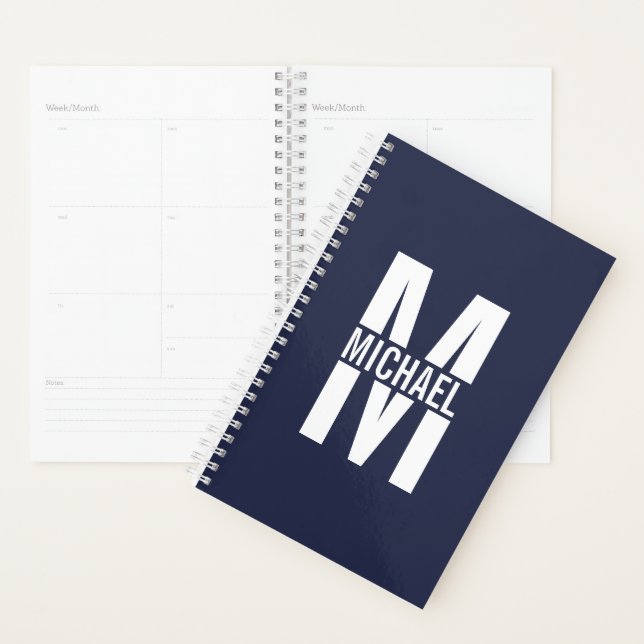 Navy Blue Personalised Monogram and Name Planner (Display)