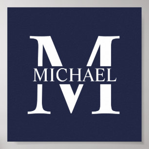 Navy Blue Personalised Monogram and Name Poster