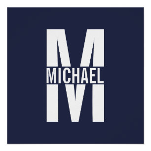 Navy Blue Personalised Monogram and Name Poster