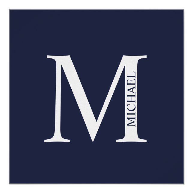 Navy Blue Personalised Monogram and Name Poster (Front)
