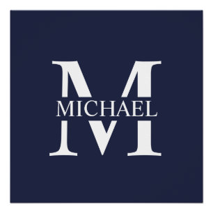 Navy Blue Personalised Monogram and Name Poster