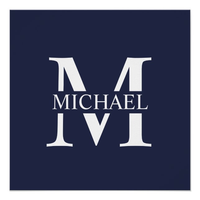 Navy Blue Personalised Monogram and Name Poster (Front)