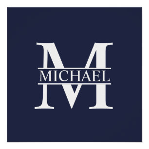 Navy Blue Personalised Monogram and Name Poster