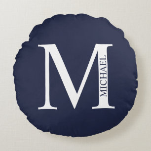 Navy Blue Personalised Monogram and Name Round Cushion