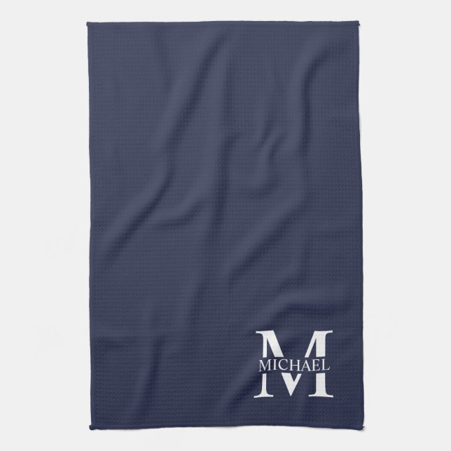 Navy Blue Personalised Monogram and Name Tea Towel (Vertical)