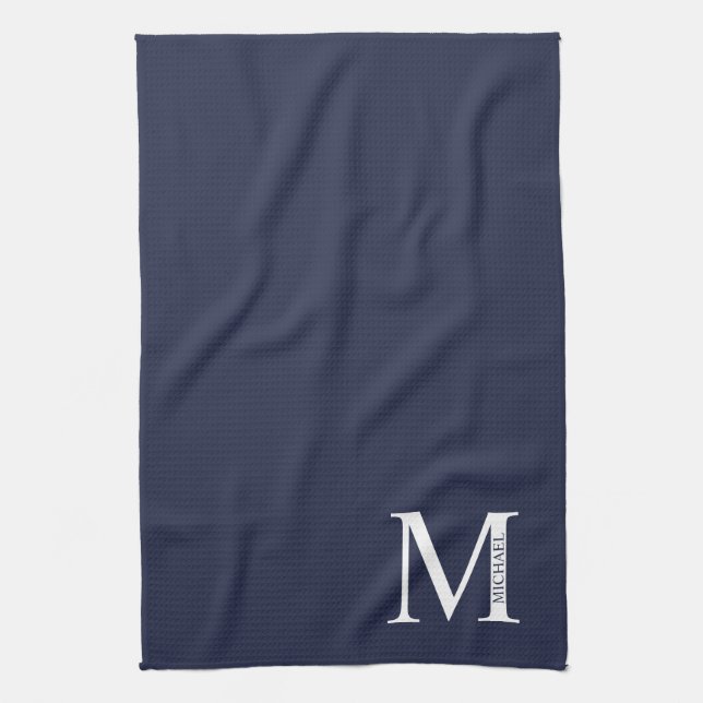 Navy Blue Personalised Monogram and Name Tea Towel (Vertical)
