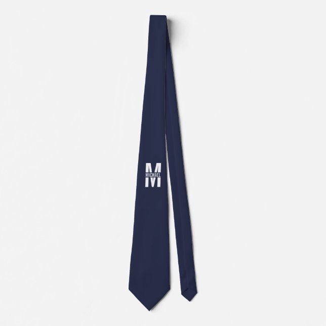 Navy Blue Personalised Monogram and Name Tie (Front)